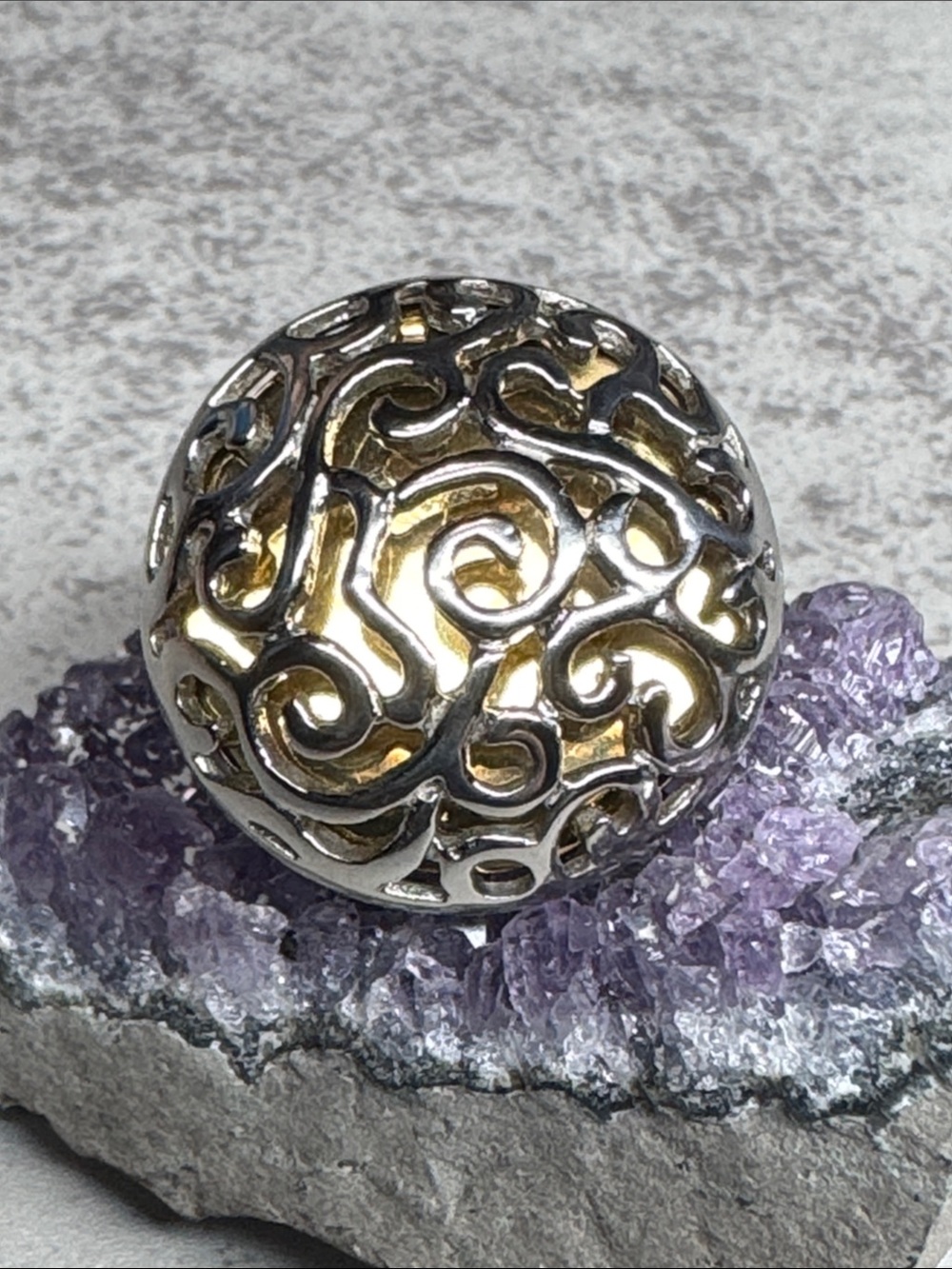 Decorative Filigree Stainless Steel Two Tone Ring Size 7